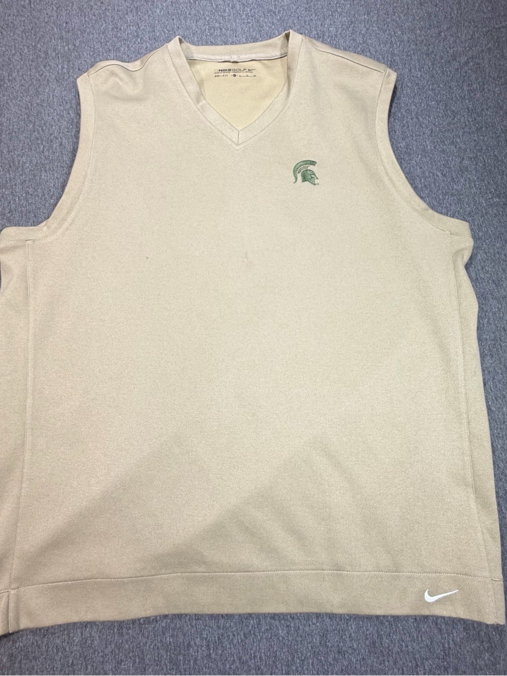 Michigan State Spartans Nike Golf Dri Fit V Neck Vest Tan Beige Mens XL
